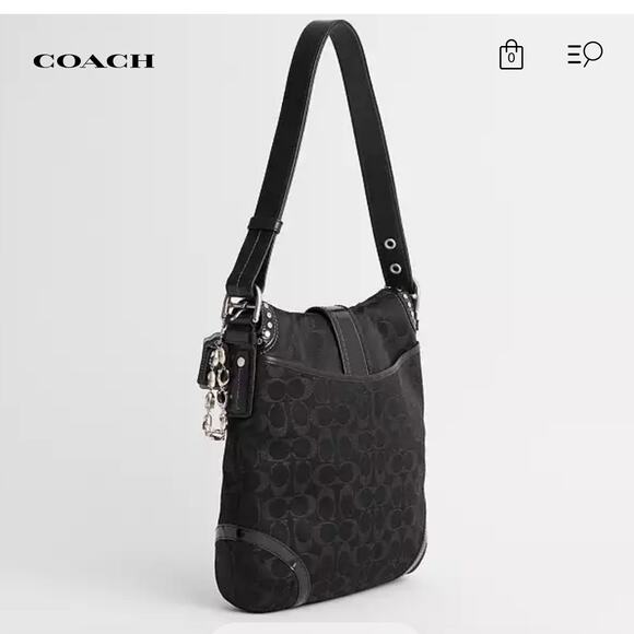 Coach Flap Duffle Monogram Canvas Leather Studding Black Shoulder Handbag Purse - Picture 8 of 12